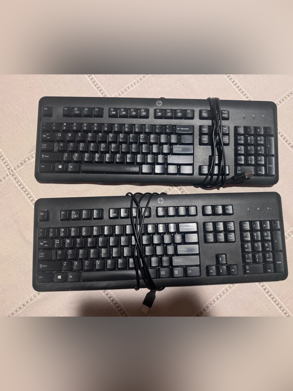 2 HP Black USB Wired Full-Size Keyboards - Standard Layout